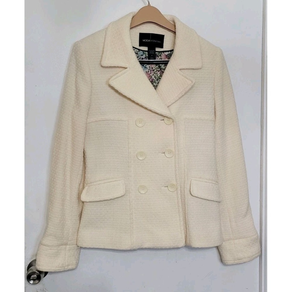 Moda‎ International Wool Bleand Pea Coat Double Breasted Classy Casual Size M